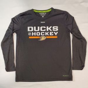 Reebok Mens NHL Anaheim Ducks Hockey Long Sleeve Play Dry Shirt Large 14/16
